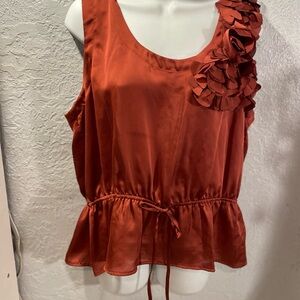Elle Rust Floral-Appliqué Drawstring Peplum Camisole